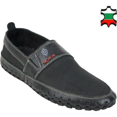 Български обувки Мъжки мокасини от естествен набук в черен цвят с ластик