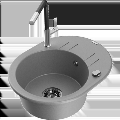 Kevin гранитна мивка с 1 отделение с отцедник и кухненски смесител Flora, сив - 6517-71-670401-07-B (6517-71-670401-07-B)