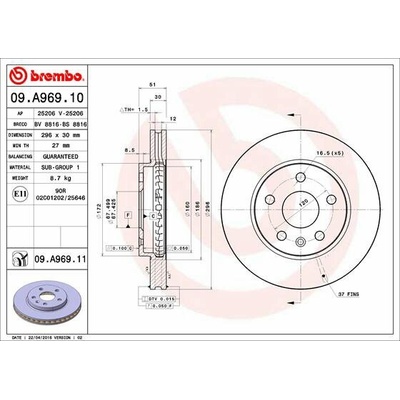 BREMBO brzdový kotúč 09.A969.11, súprava 2 ks