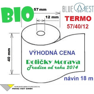 Termo kotouček 57/40/12 BIO 17m BLUE4EST (57mm x 17m) cena za: 10 ks kotoučků ve fólii NOVINKA - bez chemikálií