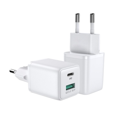 JOYROOM Mini Fast Charger 30W - захранване за ел. мрежа с USB-A и USB-C изходи и технология за бързо зареждане (бял) (D62524)
