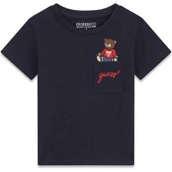 GUESS Тъмно синя тениска с джоб и мече за мини момче Guess