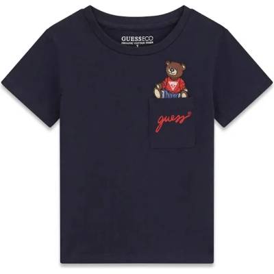 GUESS Тъмно синя тениска с джоб и мече за мини момче Guess