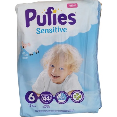 pufies sensitive бебешки пелени, номер 6, 13+кг, 44 броя