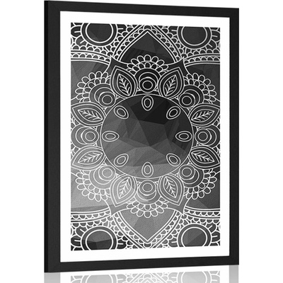 Plakát s paspartou černobílá Mandala - 60x90 no frame