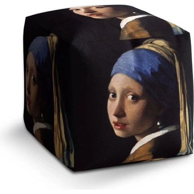 Sablio Taburet Cube Dívka s perlou - Johannes Vermeer - 60x60x60 cm