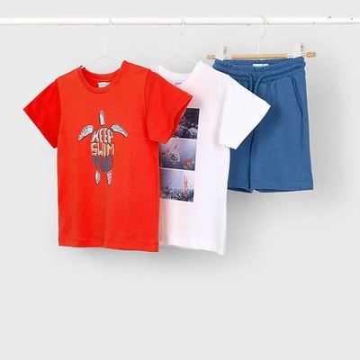 Mayoral Комплект трико 2 тениски в бяло и червено костенурки и сини панталони за мини момче Майорал