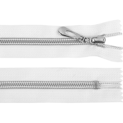 Spirálový zip No 7 délka 18 cm se stříbrnými zoubky, malé, 101 bílá