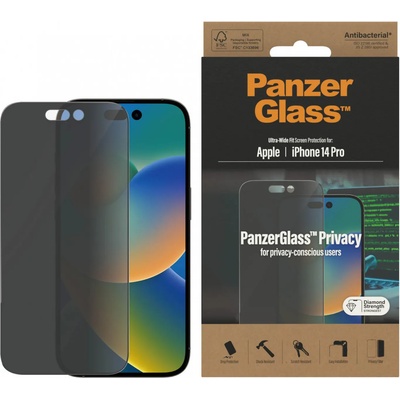 Panzer Стъклен протектор PanzerGlass за Apple Iphone 14 Pro, UWF, Privacy, Antibacterial - Черен