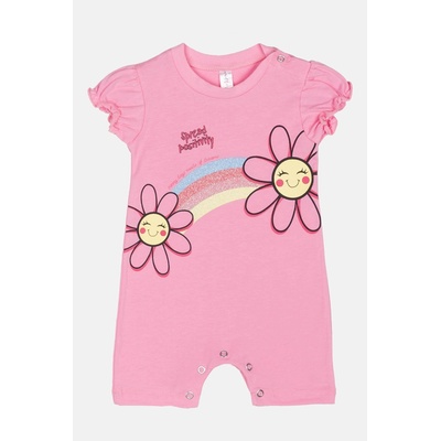 JOYCE Dívčí kojenecký overal krátký RAINBOW FLOWERS Modrá růžová – Zboží Dáma