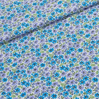 Bavlněné plátno POLO tyrkysové a modré kytičky, š.160cm (látka v metráži)
