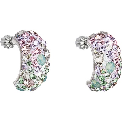 Evolution Group strieborné náušnice visiace s kryštálmi Swarovski mix farieb polkruh 31164.3 sakura