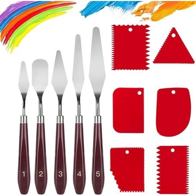 Špachtle na akrylové malování, 11 kusů, 5 paletových nožů + 6 škrabek. Akrylová špachtle, umělecké – Zboží Mobilmania