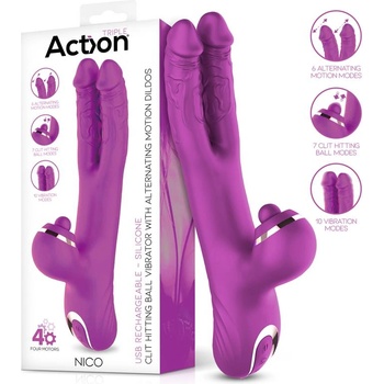 Action Nico Vibrator with Clit Hitting Ball & Alternating Dildos Purple
