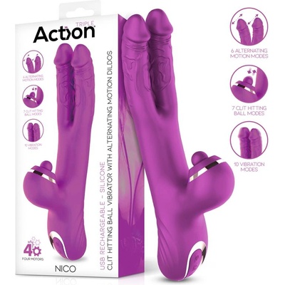 Action Nico Vibrator with Clit Hitting Ball & Alternating Dildos Purple