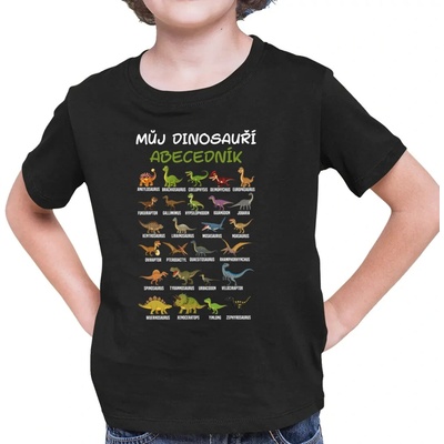 Můj dinosauří abecedník - dětské tričko s potiskem - Tričkový | 12 | 14 | Černá