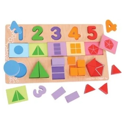 Bigjigs Toys Детски дървен пъзел - Числа и форми (bj459)