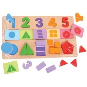 Bigjigs Toys Детски дървен пъзел - Числа и форми (bj459)