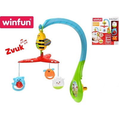 Winfun Kolotoč nad postýlku 50 cm s chrastítky a kousátkem na baterie se zvukem