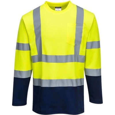 Portwest S280 Tričko Cotton Comfort dlouhý rukáv reflexní žlutá/navy XL – Zboží Dáma
