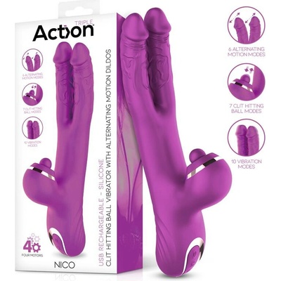 Action Nico Vibrator with Clit Hitting Ball & Alternating Dildos Purple