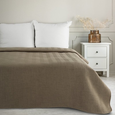 Takoy PREMIUM Přehoz na postel LEN z látky s lněnou strukturou prošívaný do vzoru rybí kosti-HF-453040 | 170 x 210 cm