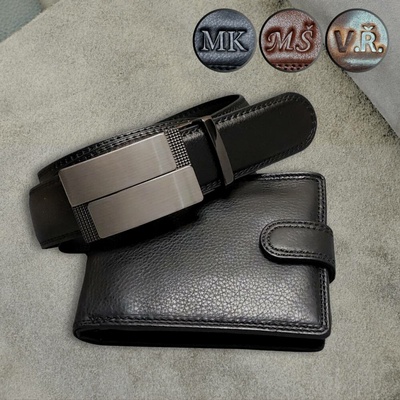 Monogram na peněženku i opasek personalizovaný pánský kožený set