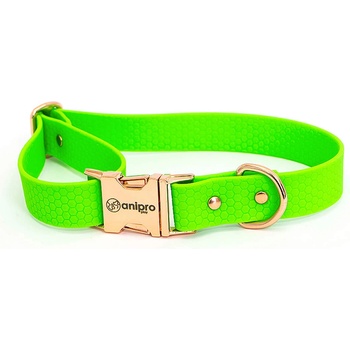 Anipro Hexagon - Регулируем нашийник за кучета, водоустойчива лента хексагон 25мм/35-55см неоново зелен с тока розово злато