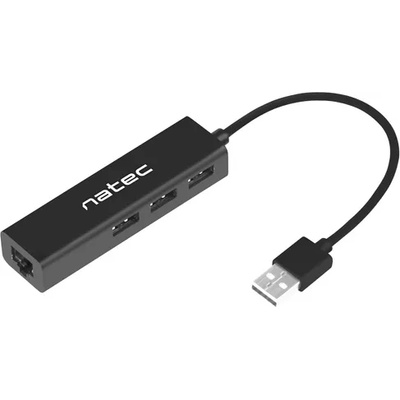 NATEC Dragonfly USB 2.0 към 3 USB+RJ45 хъб, черен