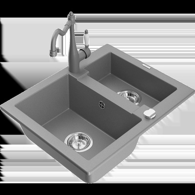 Carlos гранитна мивка 1, 5-компонентна с кухненски смесител Carla, сив - 6518-71-670700-71 (6518-71-670700-71)