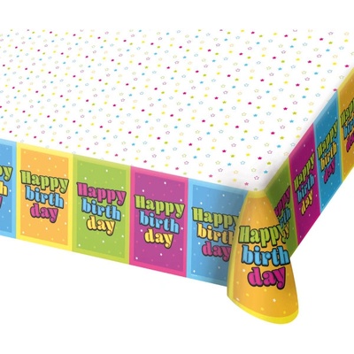 Folat Plastový ubrus Happy Birthday s hvězdičkami 130x180 cm