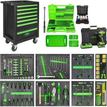 JBM Оборудвана инструментална количка, 7 чекмеджета, 413 части, jbm serie563