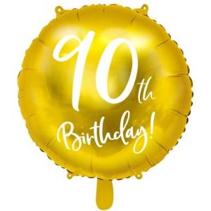 Party Deco Фолиев Балон с Надпис "90th Birthday", Златен (FB24M-90-019)