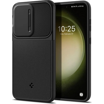 Spigen Optik Armor Case - тънък качествен силиконов (TPU) калъф с капак за камерата за Samsung Galaxy S23 (черен)