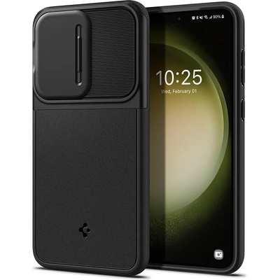 Spigen Optik Armor Case - тънък качествен силиконов (TPU) калъф с капак за камерата за Samsung Galaxy S23 (черен)