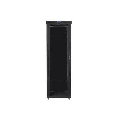 Lanberg стелажен шкаф 19" свободно стоящ 47U/800x1000 (плосък пакет) със стъклена врата LCD черен v2 (ff01-8047-12bl)