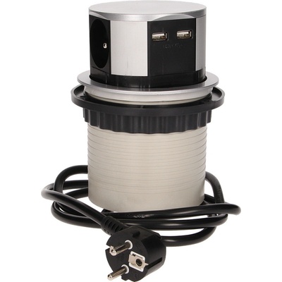 Orno OR-AE-1342, 3x zásuvka, 2x USB nabíjecí, barva stříbrná, kabel 1.5m