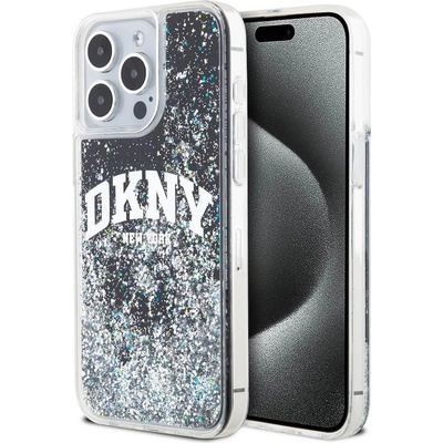 DKNY Liquid Glitter Arch Logo Case - дизайнерски кейс с висока защита за iPhone 14 Pro Max (черен)