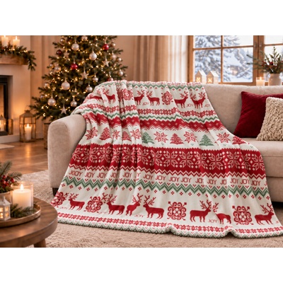 Textilomanie Bílá vánoční mikroplyšová deka Christmas Joy 300 g/m2 160x200