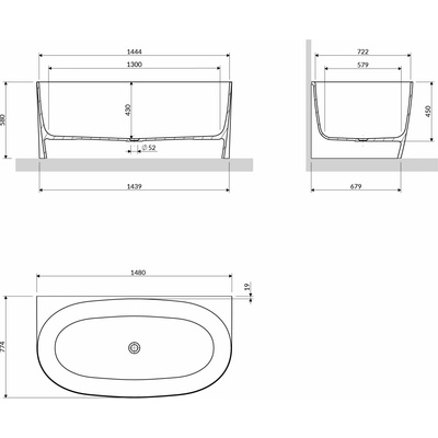 Omnires Valencia M+ 148x77 cm VALENCIA148SWPBM