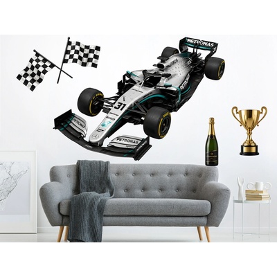 Nalepte.cz Strieborná a čierna Formule 1 textilní prelepiteľná nálepka na stenu list 75 x 54 cm