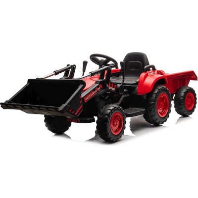 mamido Dětský elektrický traktor s radlicí a přívěsem červený