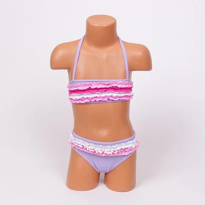 Детски бански в лилаво и розово с къдрички