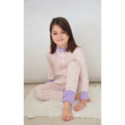 Overal Květinky od Perimbabky fialové lemování