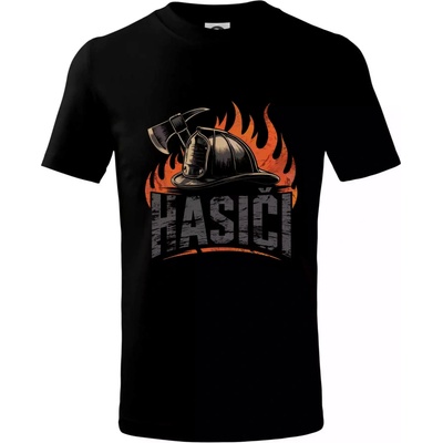 Nápis Hasiči, helma a oheň tričko detské čierna