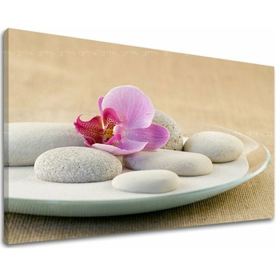 Papilora Obraz orchidey a kameňov v ružových a béžových tónoch na plátne – Feng Shui - 30x40 cm