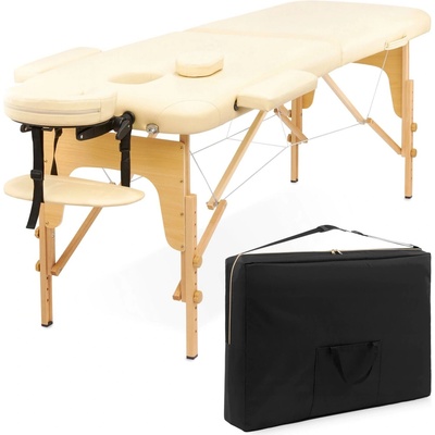 Pepita Дървено сгъваемо легло за масаж с 2 зони и куфарче за съхранение - бежово (CY-YMB01)