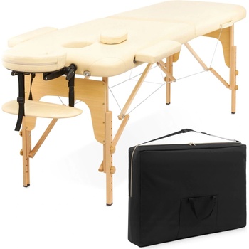 Pepita Дървено сгъваемо легло за масаж с 2 зони и куфарче за съхранение - бежово (CY-YMB01)