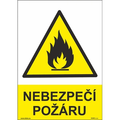 DUKO NEBEZPEČÍ POŽÁRU Formát: 148 x 210 mm, Materiál: plast 0,5 mm, samolepící vinylová fólie