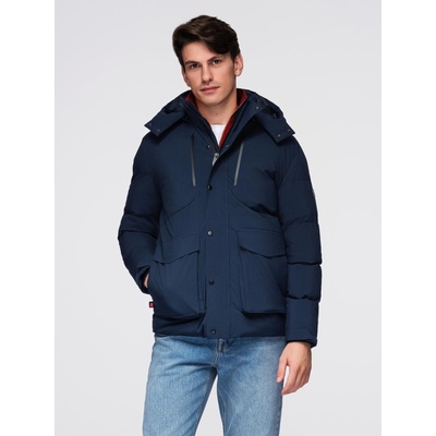 Ombre Clothing Мъжко зимно яке със съемна качулка от водоустойчива тканина - тъмно синьо V1 OM-JAHP-0306 Ombre Clothing Ombre Clothing | Sin | МЪЖЕ | S